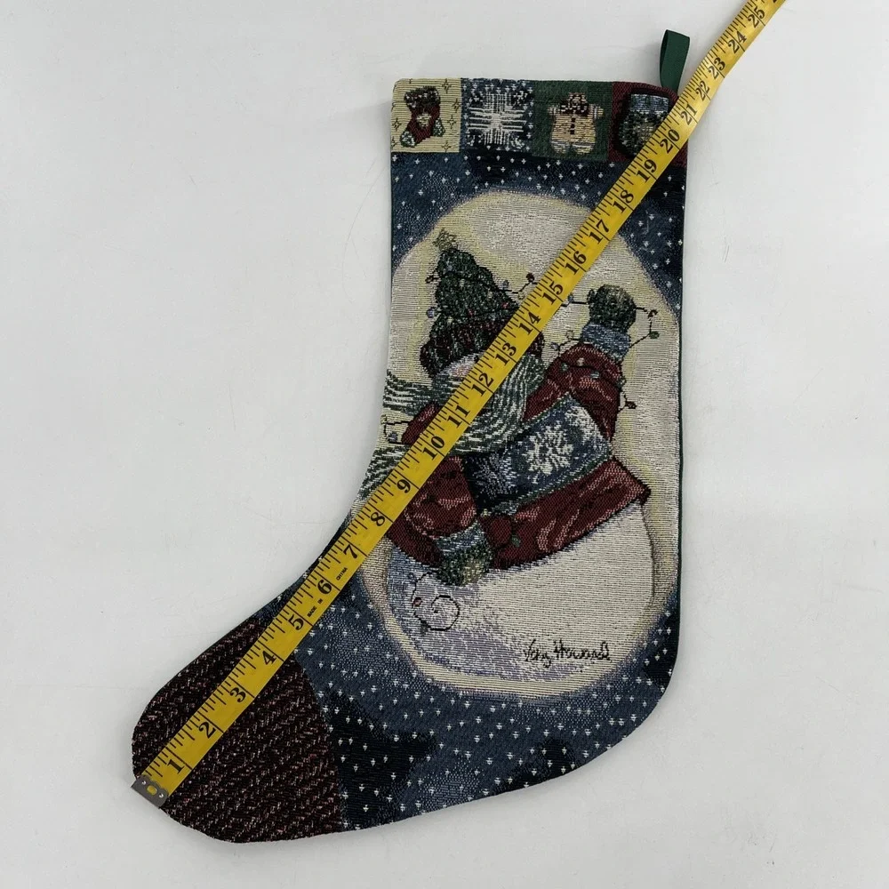 2 Vintage Tapestry Christmas Stockings Whimsy Retro Snowman Lights‎ Quilt 22